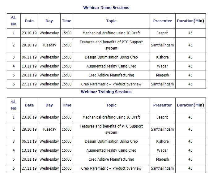 Web Schedule October 2019